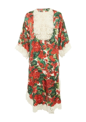 Dolce & Gabbana Pre-Owned lace geranium-print midi dress - Red