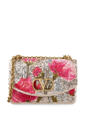 Valentino Garavani VLogo Signature floral-embroidered shoulder bag - Silver