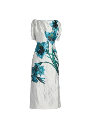 ERDEM floral-print textured-satin midi dress - White