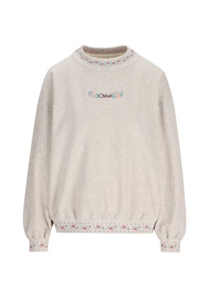 Chloé floral-embroidered logo-print sweater - Grey