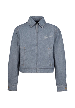 Jacquemus logo-embroidered zip-up denim jacket - Blue