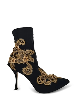 Dolce & Gabbana lace-appliqué crystal-embellished ankle boots - Black