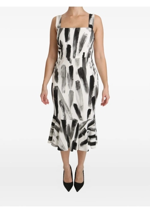 Dolce & Gabbana Sheath paint-splatter ruffle-hem midi dress - White
