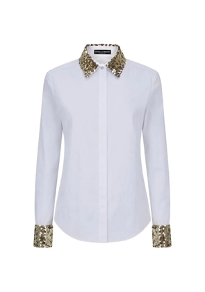 Dolce & Gabbana White Cotton Long Sleeves Sequin Shirt Top