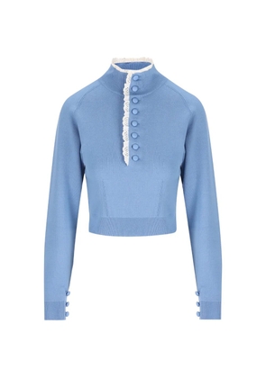 Chloé lace-trim button-detail sweater - Blue