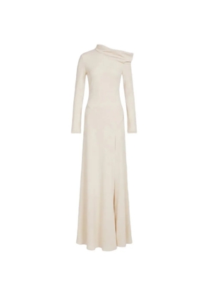 Alberta Ferretti off-shoulder side-slit maxi dress - Neutrals