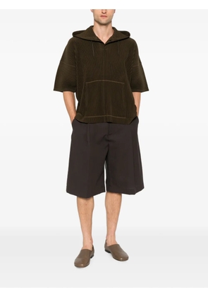 Homme Plissé Issey Miyake plissé-effect drawstring hoodie - Green