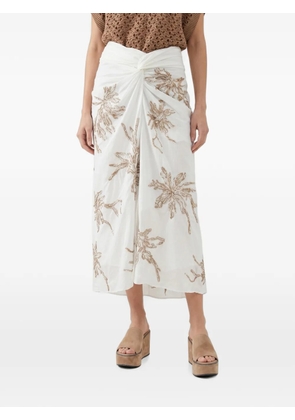 Brunello Cucinelli embroidered knotted-waist midi skirt - White