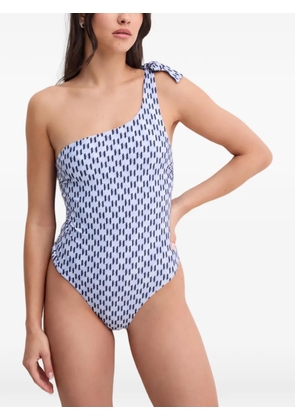 Karl Lagerfeld one-shoulder monogram swimsuit - Blue