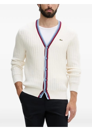 Lacoste ribbed-knit striped-trim cardigan - White