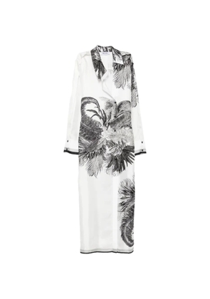 The Attico feather-print maxi shirt dress - White