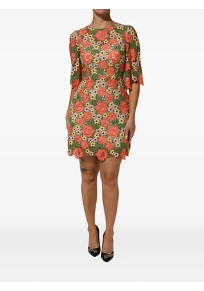 Dolce & Gabbana floral-embroidery A-line mini dress - Orange
