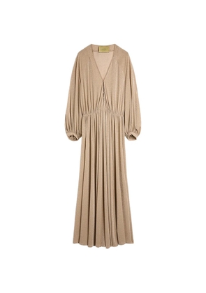 MOMONÌ Geisli lurex-jersey long-sleeved maxi dress - Neutrals