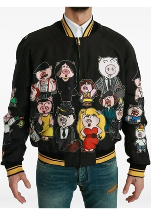 Dolce & Gabbana 2019 Pig Family print bomber jacket - Black