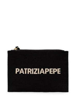 Patrizia Pepe logo-intarsia knitted make-up bag - Black