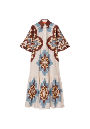 La DoubleJ Palazzo placée chocolate in cotton poplin Artemis dress - Neutrals