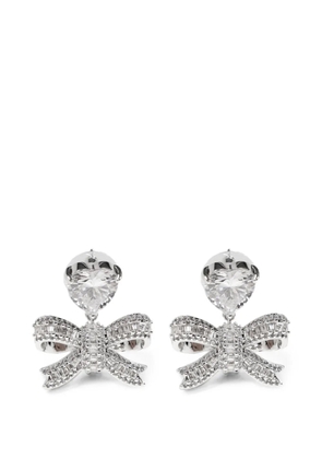 Self-Portrait heart crystal-embellished bow drop earrings - Silver