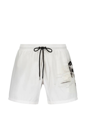 Plein Sport logo-patch drawstring swimsuit - White