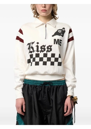 Vaquera Kiss Me graphic-print zip-up sweater - White