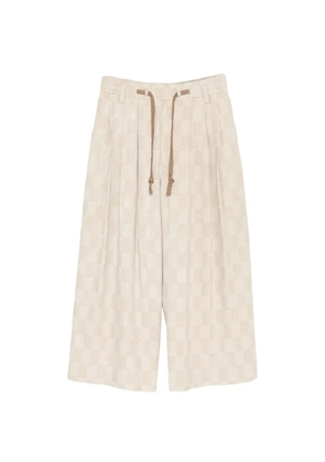 Ziggy Chen checkered drawstring trousers - Neutrals