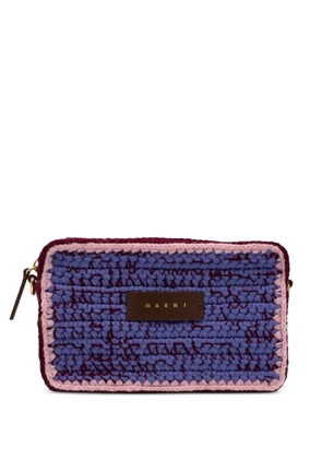 Marni logo-patch crochet-knit shoulder bag - Purple