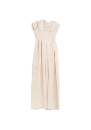 KHAITE pleated strapless midi dress - Neutrals