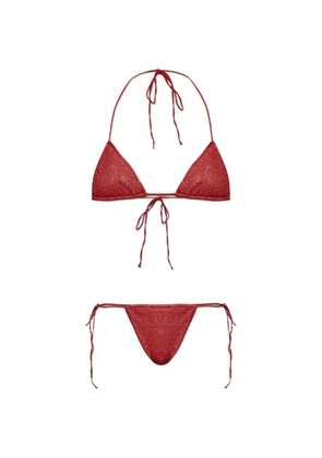 Oséree lurex-thread triangle bikini - Red