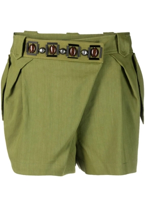 Alberta Ferretti stone-detailing low-rise mini shorts - Green