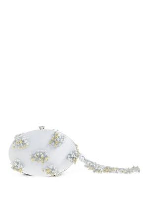 Self-Portrait floral-appliqué satin mini clutch bag - Blue