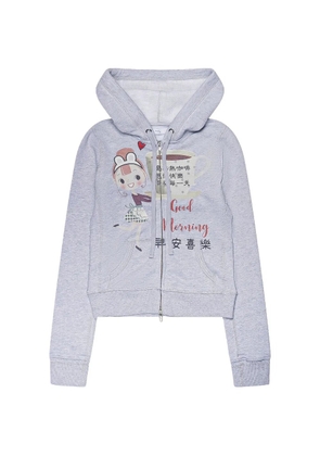 Praying graphic-print zip-up hoodie - Grey