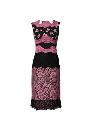 Dolce & Gabbana floral-print lace-panel midi dress - Black