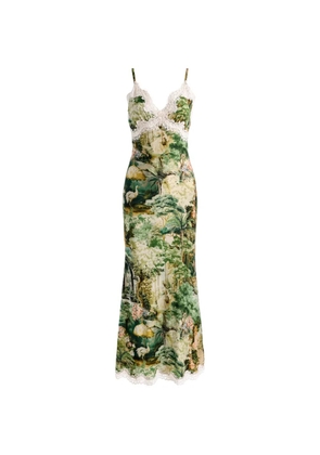 alice + olivia lace-trim landscape-print maxi slip dress - Green