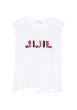 JIJIL JOLIE sequin-logo padded-shoulder cotton T-shirt - White