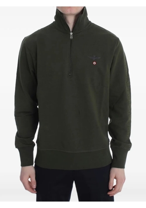 Aeronautica Militare logo-embroidered half-zip sweatshirt - Green