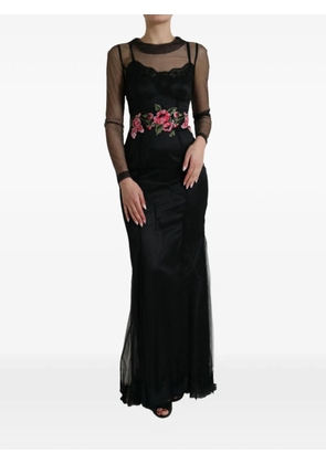 Dolce & Gabbana floral-embroidered mesh gown long dress - Black