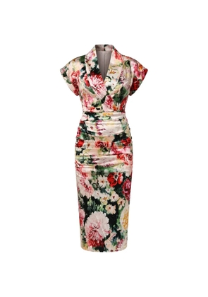 Dolce & Gabbana floral-print ruched midi dress - Neutrals