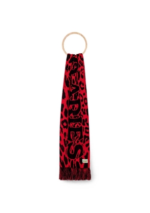 Aries fringed animal print scarf - Red