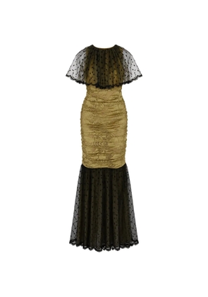 Dolce & Gabbana polka-dot tulle-overlay maxi dress - Yellow