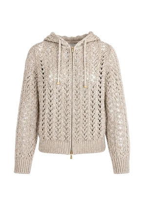 Eleventy pointelle-knit zip-up hoodie - Neutrals
