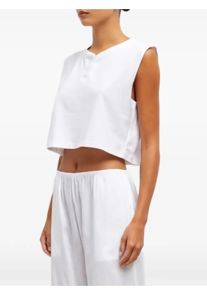 LESET Margo henley-neck cropped top - White
