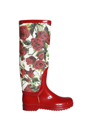 Dolce & Gabbana floral-print knee-high boots - Red