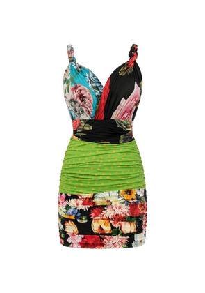 Dolce & Gabbana floral-patchwork ruched mini dress - Black