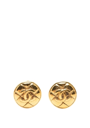 CHANEL Pre-Owned 1970-1980 CC Gold Plated Quilted Round Clip On Earrings costume earrings