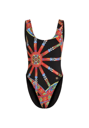 Dolce & Gabbana Carretto-print one-piece olympic swimsuit - Black