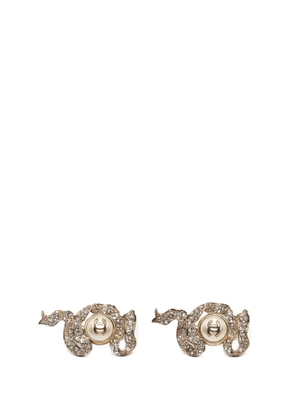 CHANEL Pre-Owned 2018 CC Gold Plated Strass and Faux Pearl Ribbon Bullet Back Earrings costume earrings