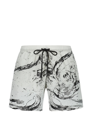 Plein Sport tiger-print drawstring swim shorts - White