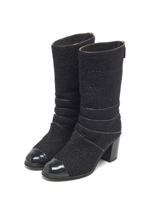 CHANEL Pre-Owned tweed-texture ankle boots - Blue