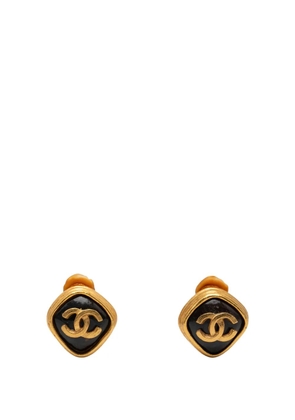 CHANEL Pre-Owned 1997 CC Gold Plated and Resin Rhombus Clip On Earrings costume earrings
