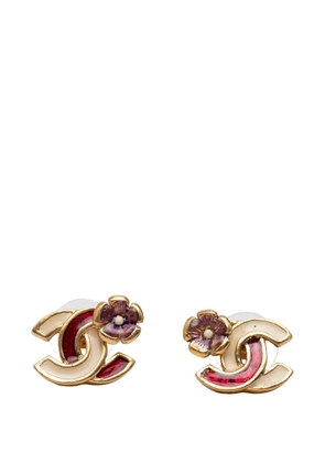 CHANEL Pre-Owned 2003 CC Gold Plated Bicolor Enamel Flower Bullet Back Earrings costume earrings