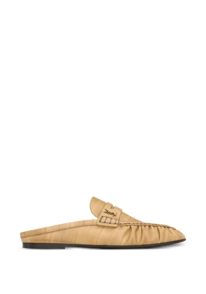 Saint Laurent YSL plaque ruched loafers - Neutrals